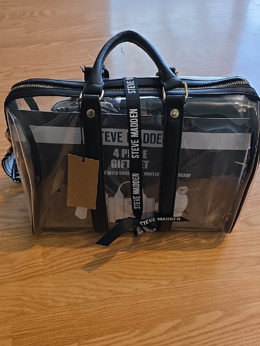 Steve Madden 4pc Gift Set - Clear Weekender, Small Tote, Hat And Scarf